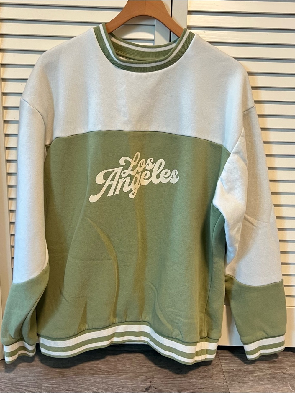 Denim & Flower Sage and White Los Angeles Crewneck Sweater
